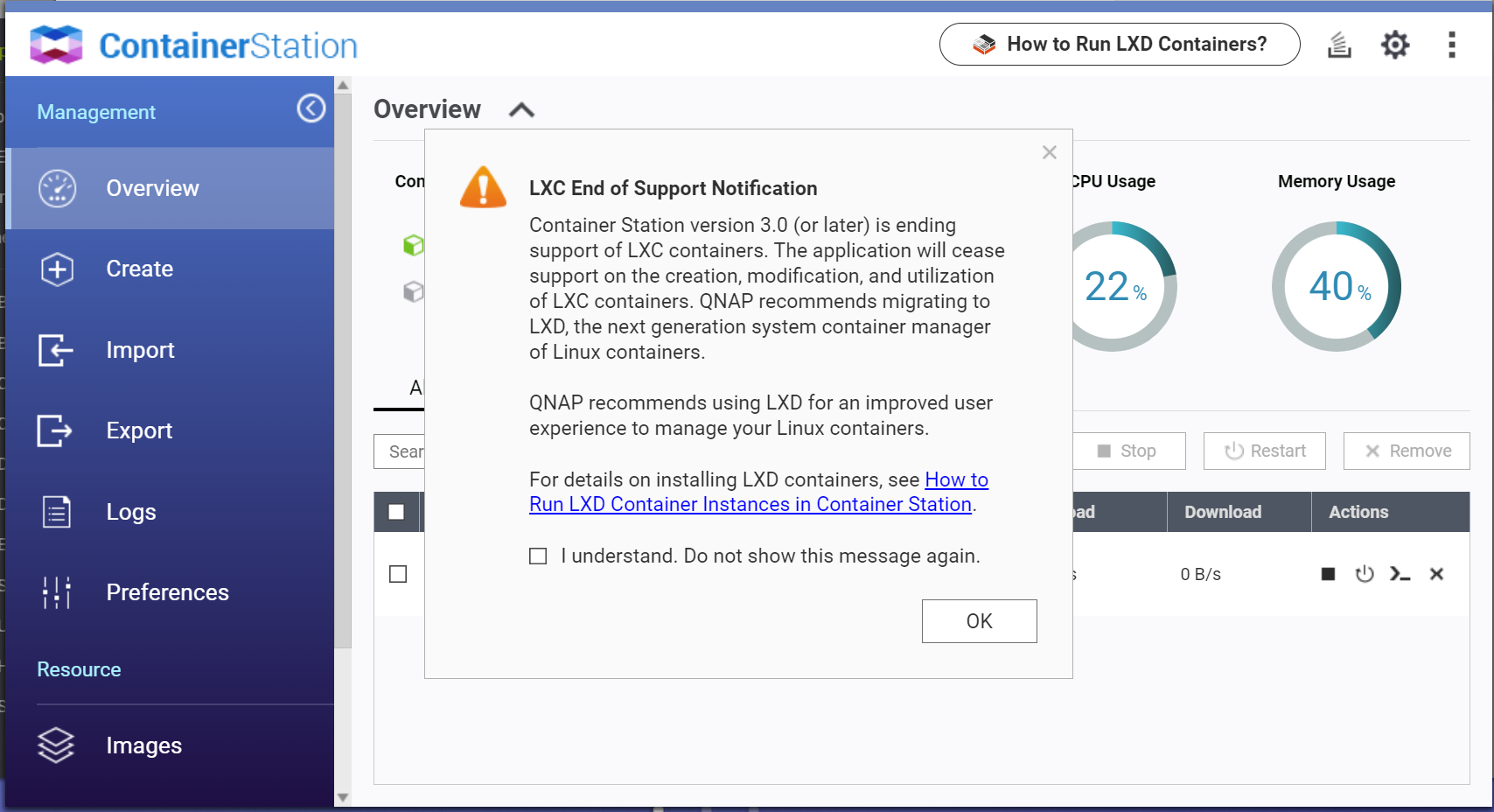 Qnap Container Station Lxc End Of Support Notification Lxd